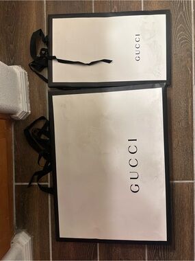 Gucci White and Black Branded Shopping Bags - Pair